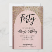 40番目の金ゴールドグリッターアーチ誕生日招待状 招待状 (正面)
