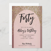 40番目の金ゴールドグリッターアーチ誕生日招待状 招待状 (正面/裏面)