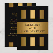 40番目の金ゴールドブロンズブラックブロックストライプパーティー 招待状 (正面/裏面)