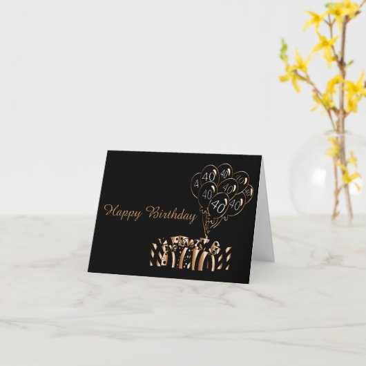 40番目の黒い風船の誕生日| Diyワード カード (黄色い花)