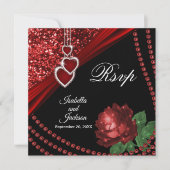 40番目のRuby RedグリッターとバラRSVP 招待状 (正面)