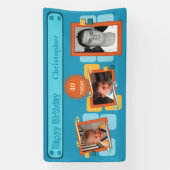 40番目男性への写真の名前を追加青パーティー 横断幕 (縦)