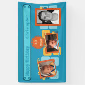 40番目男性への写真の名前を追加青パーティー 横断幕 (縦)