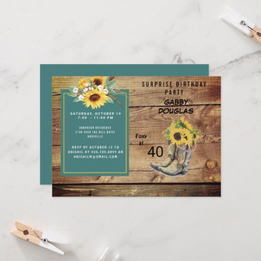 40番目素朴の誕生日ひまわりパーティー 招待状 (正面/裏面インサイチュ)
