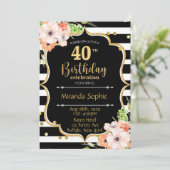 40白黒ストライプピンクフローラ誕生会 招待状 (スタンド正面)