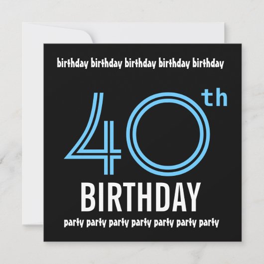40白黒ブルー誕生日パーティーテンプレート 招待状 (正面)