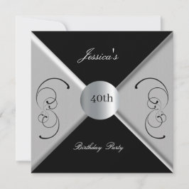 40白黒誕生日パーティーの招待状 招待状