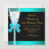40素晴らしいティール(緑がかった色)ブルー金ゴールド40th誕生日パーティー 招待状 (裏面)