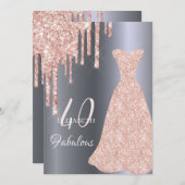 40素晴らしいバースデードレスグリッタードリップシルバー 招待状 (正面/裏面)