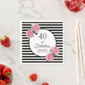 40素晴らしいピンクのバラの白黒ストライプ名 スタンダードカクテルナプキン (インサイチュ)