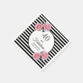 40素晴らしいピンクのバラの白黒ストライプ名 スタンダードカクテルナプキン (角)