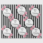 40素晴らしいピンクローズ白黒ストライプ ラッピングペーパー (フラット)