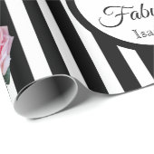 40素晴らしいピンクローズ白黒ストライプ ラッピングペーパー (ロールコーナー)