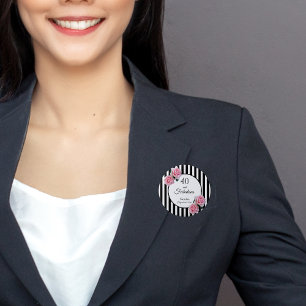 40素晴らしいピンクローズ白黒ストライプ 缶バッジ