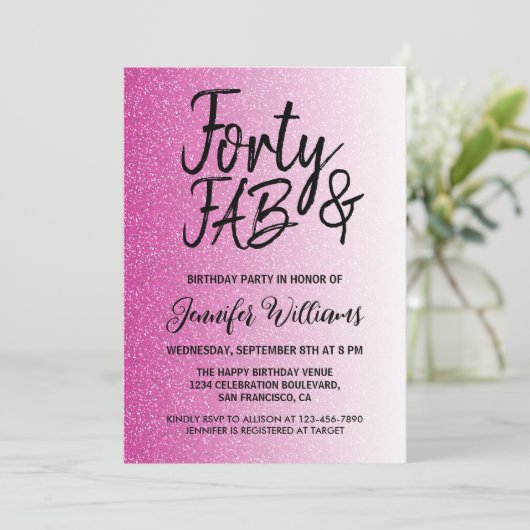 40素晴らしいホットピンクグリッター40歳の誕生日 招待状 (スタンド正面)