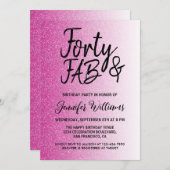 40素晴らしいホットピンクグリッター40歳の誕生日 招待状 (正面/裏面)