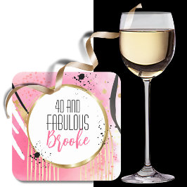 40素晴らしいホットピンクブラック金ゴールド40歳 スクエアペーパーコースター