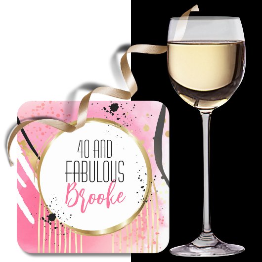 40素晴らしいホットピンクブラック金ゴールド40歳 スクエアペーパーコースター