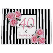 40素晴らしい白黒ストライプピンク花模様 ラージペーパーバッグ (裏面)