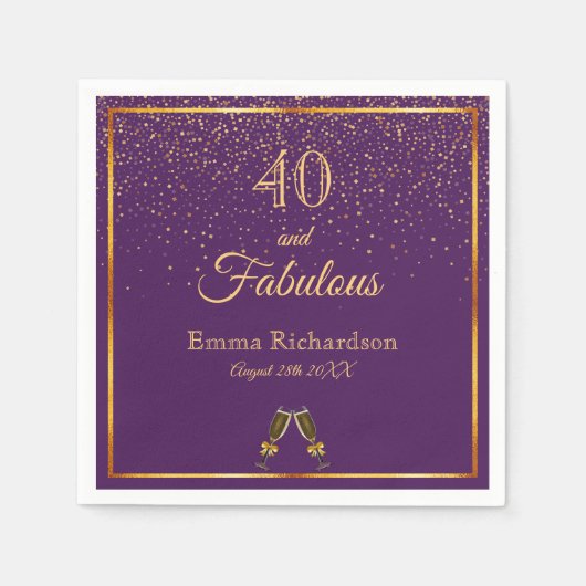 40素晴らしい紫の金ゴールド名おもしろい スタンダードカクテルナプキン (正面)