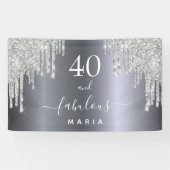 40素晴らしい誕生日きらめくグリッター銀 横断幕 (横)