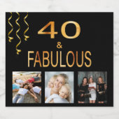 40素晴らしい誕生日の写真コラージュ黒金ゴールド スパークリングワインラベル (シングルラベル)