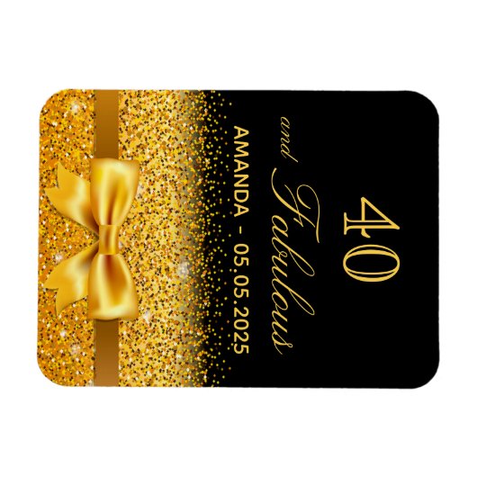 40素晴らしい誕生日の黒い金ゴールドは日付を保存 マグネット (横)