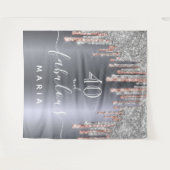 40素晴らしい誕生日グリッターシルバーバラ金ゴールド タペストリー (正面(横))