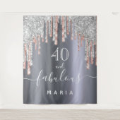 40素晴らしい誕生日グリッターシルバーバラ金ゴールド タペストリー (正面)