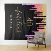 40素晴らしい誕生日グリッターブラックレインボースパークル タペストリー (インサイチュ(横))