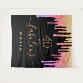 40素晴らしい誕生日グリッターブラックレインボースパークル タペストリー (正面(横))