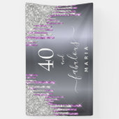 40素晴らしい誕生日シルバーパープルグリッターグラム 横断幕 (縦)