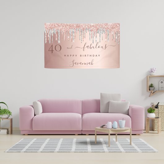 40素晴らしい誕生日バラ金ゴールドシルバードリップ 横断幕