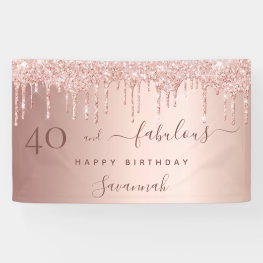 40素晴らしい誕生日バラ金ゴールドピンクの滴 横断幕 (横)
