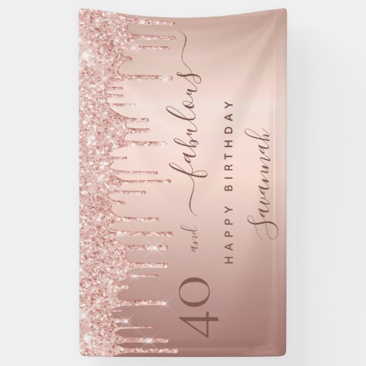40素晴らしい誕生日バラ金ゴールドピンクの滴 横断幕 (縦)