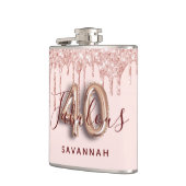 40素晴らしい誕生日パーティーバラ金ゴールドグリッターピンク フラスク (左)