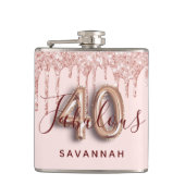 40素晴らしい誕生日パーティーバラ金ゴールドグリッターピンク フラスク (正面)