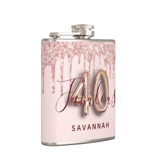 40素晴らしい誕生日パーティーバラ金ゴールドグリッターピンク フラスク (右)