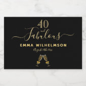 40素晴らしい誕生日パーティーブラック金ゴールドモノグラム スパークリングワインラベル (シングルラベル)