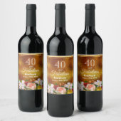 40素晴らしい誕生日パーティー金ゴールドエレガント花 ワインラベル (ボトル)