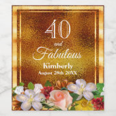 40素晴らしい誕生日パーティー金ゴールドエレガント花 ワインラベル (シングルラベル)