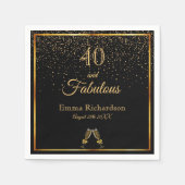 40素晴らしい誕生日パーティー黒い金ゴールド名 スタンダードカクテルナプキン (正面)