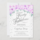 40素晴らしい誕生日パーティー – ホワイトシルバーパープル 招待状 (正面)