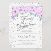 40素晴らしい誕生日パーティー – ホワイトシルバーパープル 招待状 (正面/裏面)
