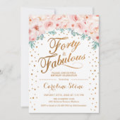 40素晴らしい誕生日パーティー – ホワイト金ゴールドピンク 招待状 (正面)