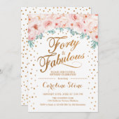 40素晴らしい誕生日パーティー – ホワイト金ゴールドピンク 招待状 (正面/裏面)