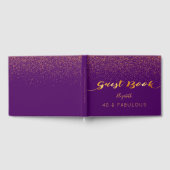 40素晴らしい誕生日パープル金ゴールド紙吹雪 ゲストブック (全面)