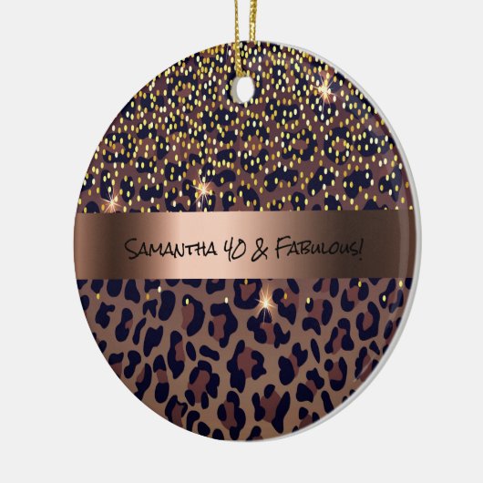 40素晴らしい誕生日ヒョウ柄ブラウンブラック セラミックオーナメント (左)