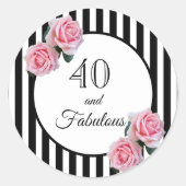 40素晴らしい誕生日ピンクローズ白黒 ラウンドシール (正面)