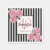 40素晴らしい誕生日ピンク白黒ストライプ スタンダードカクテルナプキン (正面)